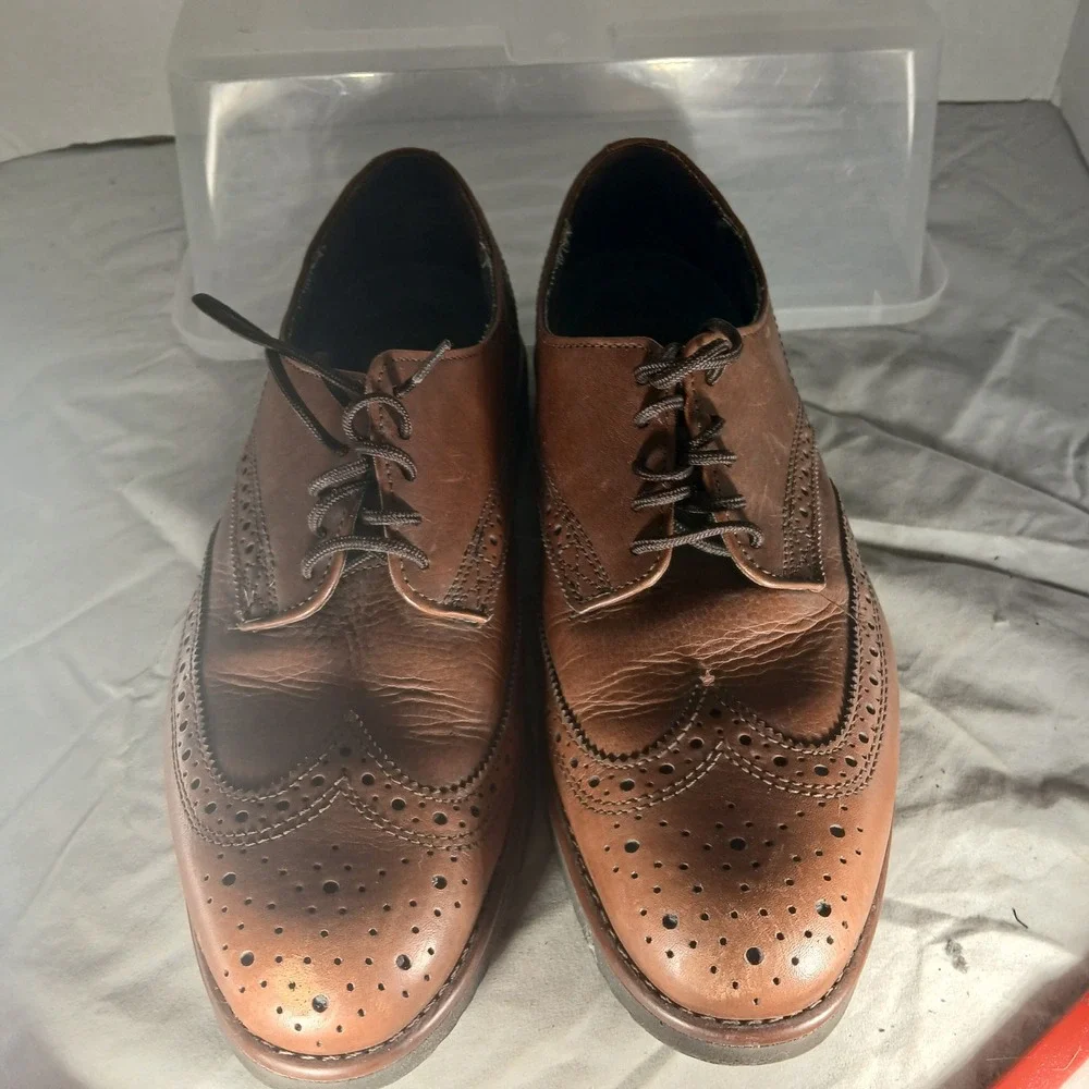 Dexter Mens Brown Leather Waterproof Wingtip Oxford Dress Shoes Made in USA 9.5M